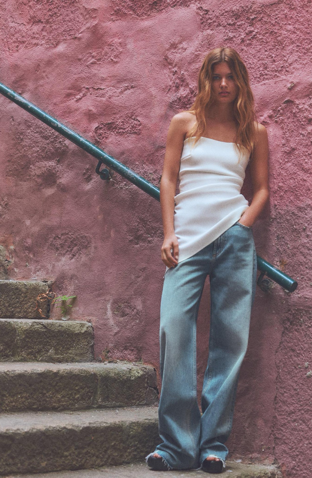 Zara Rouched White Bustier Top