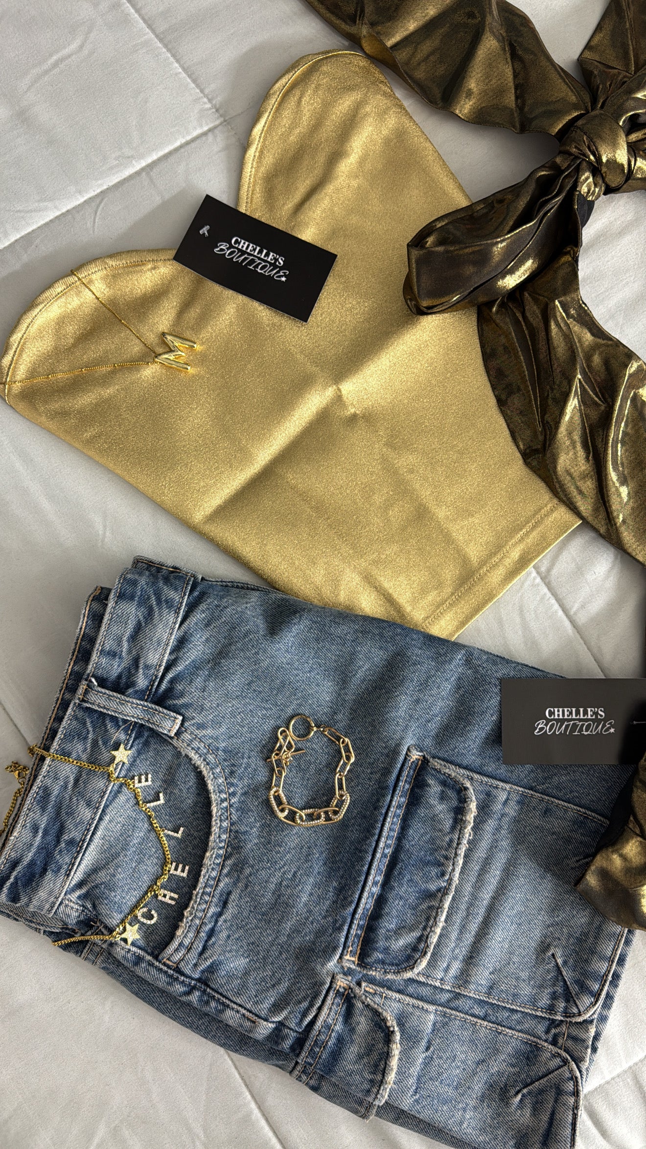 Gold Bow Metalic Halter Top