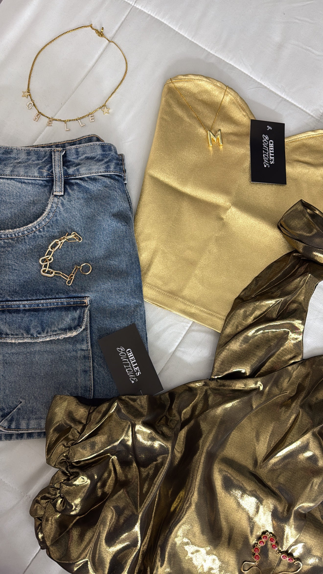 Gold Bow Metalic Halter Top