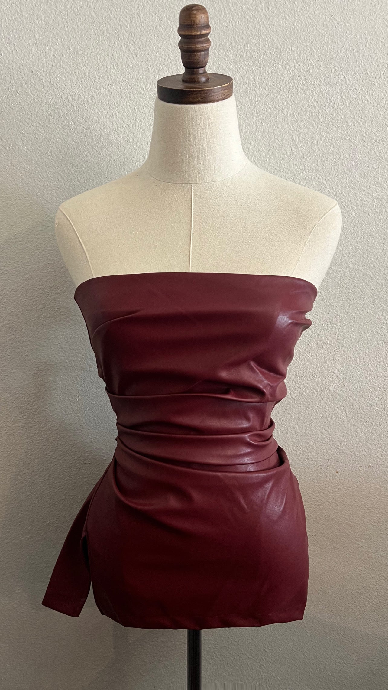 Wine Leather Rouched Top