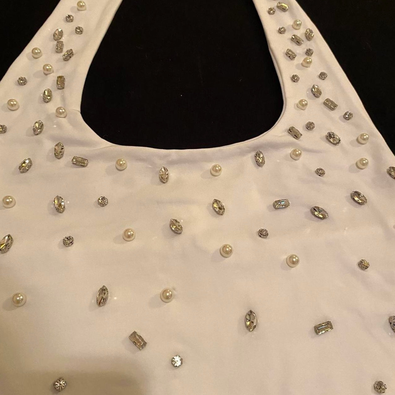 Zara Rhinestone White BodySuit