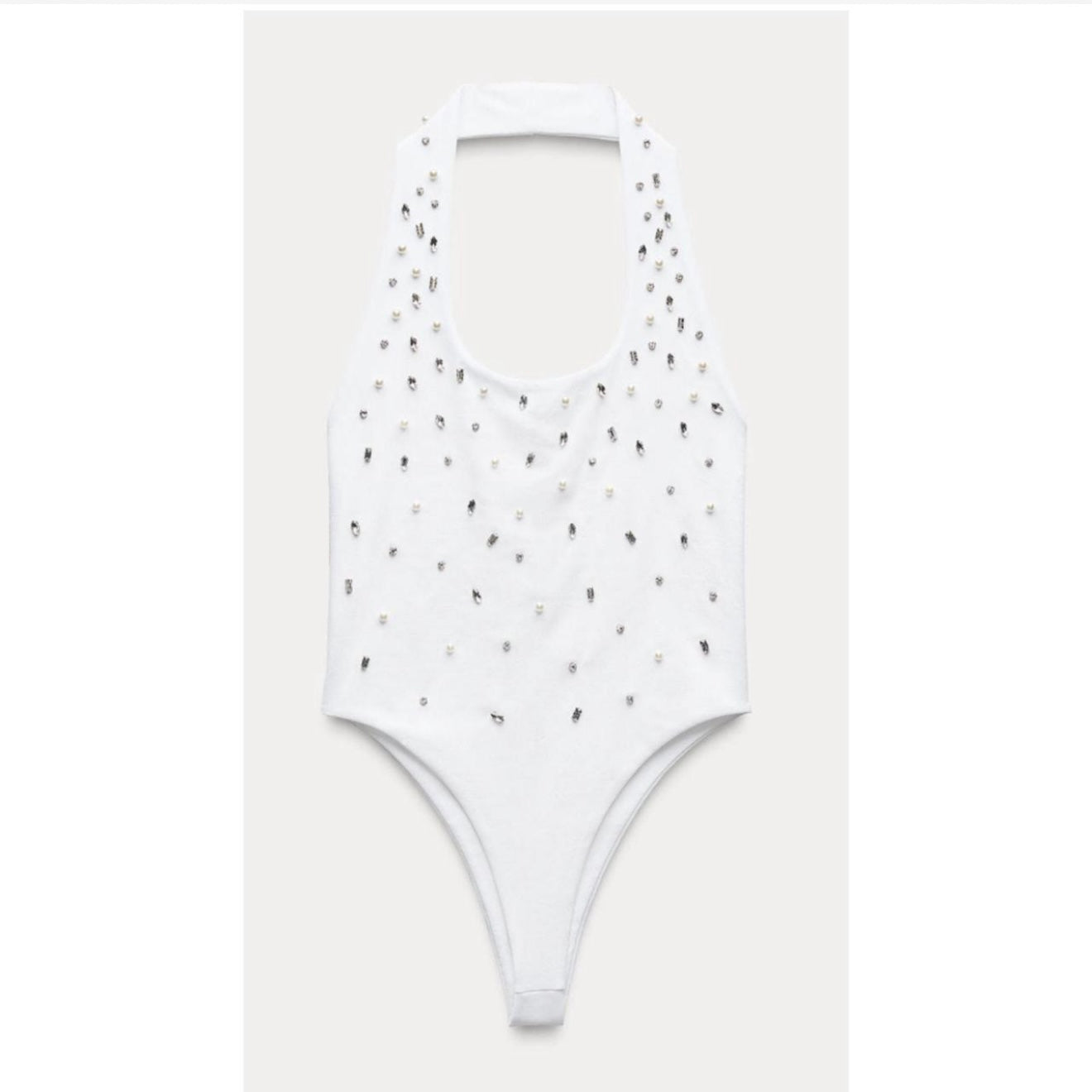 Zara Rhinestone White BodySuit