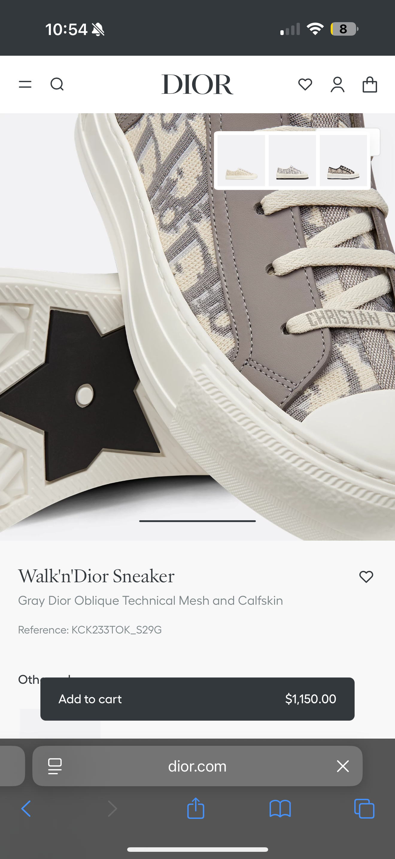 DIOR Walk'n'Dior Technical Oblig HIGH TOP Sneakers, 37.5UE (7.5)US