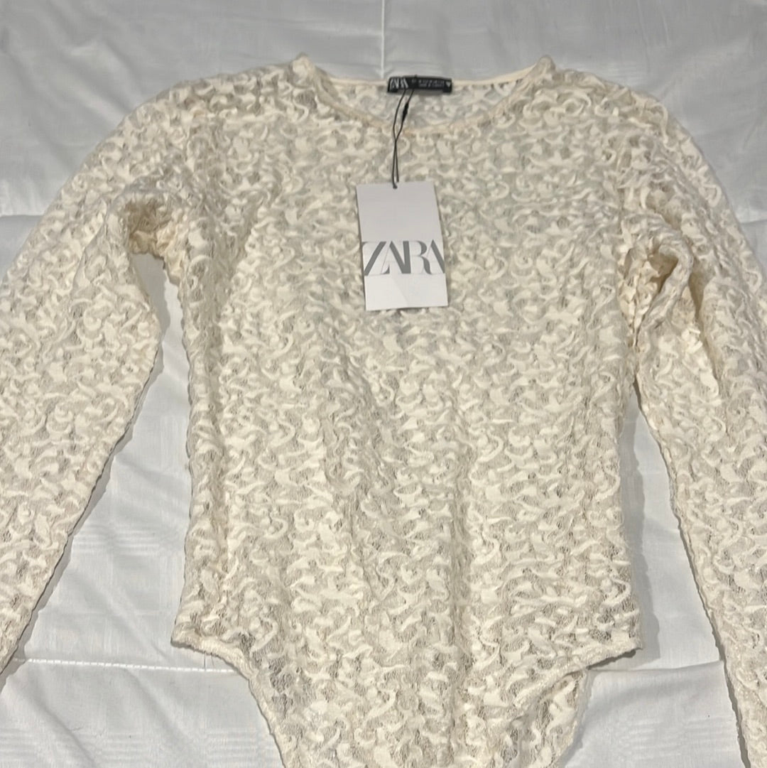 White Lace Mesh Top Zara