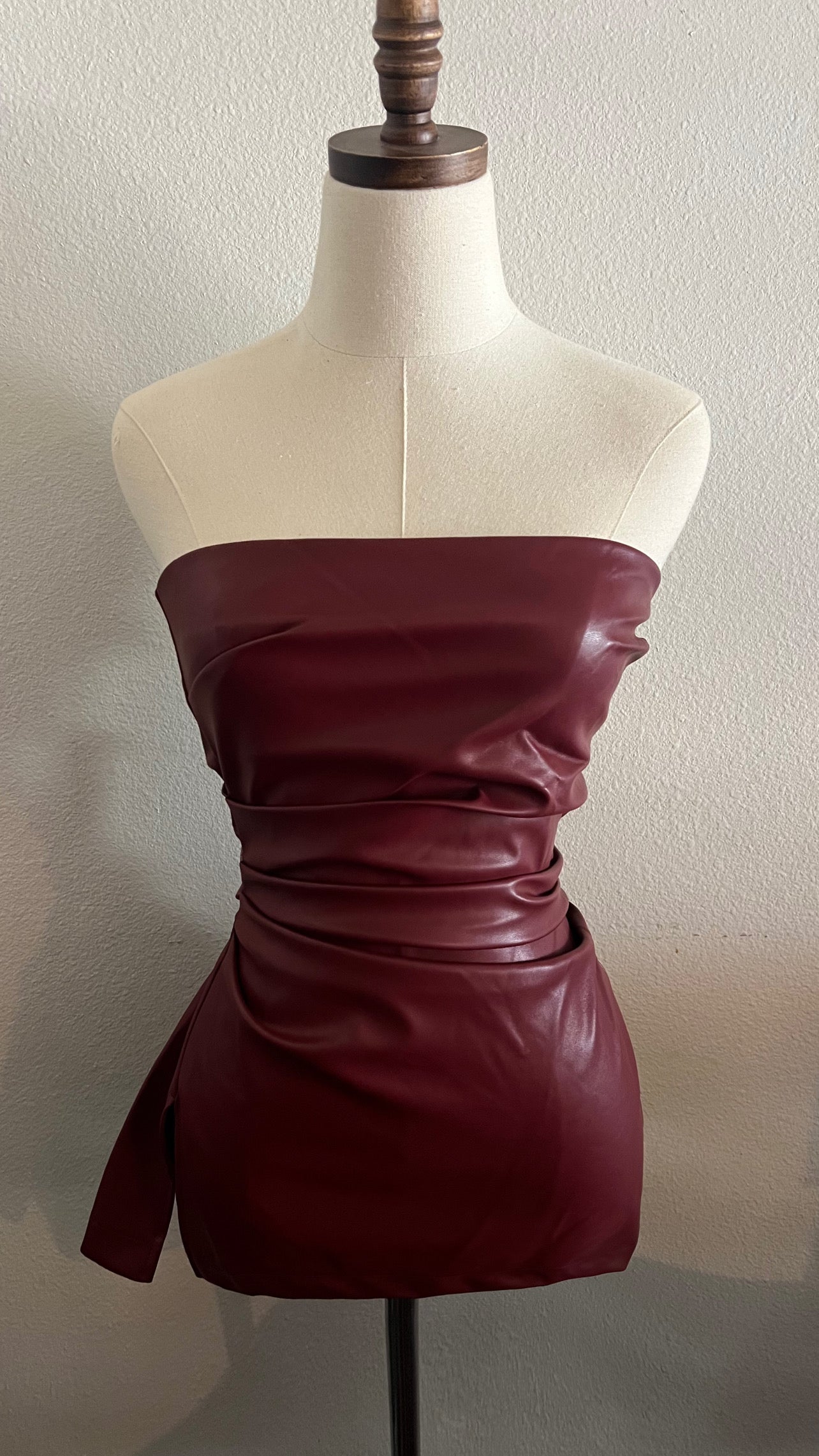 Wine Leather Rouched Top