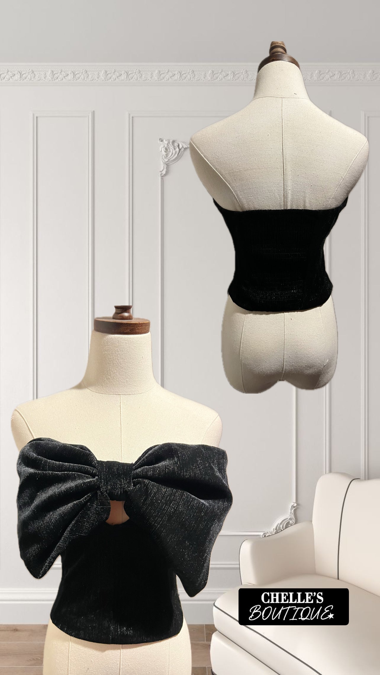 Black Coquette Bustier Top