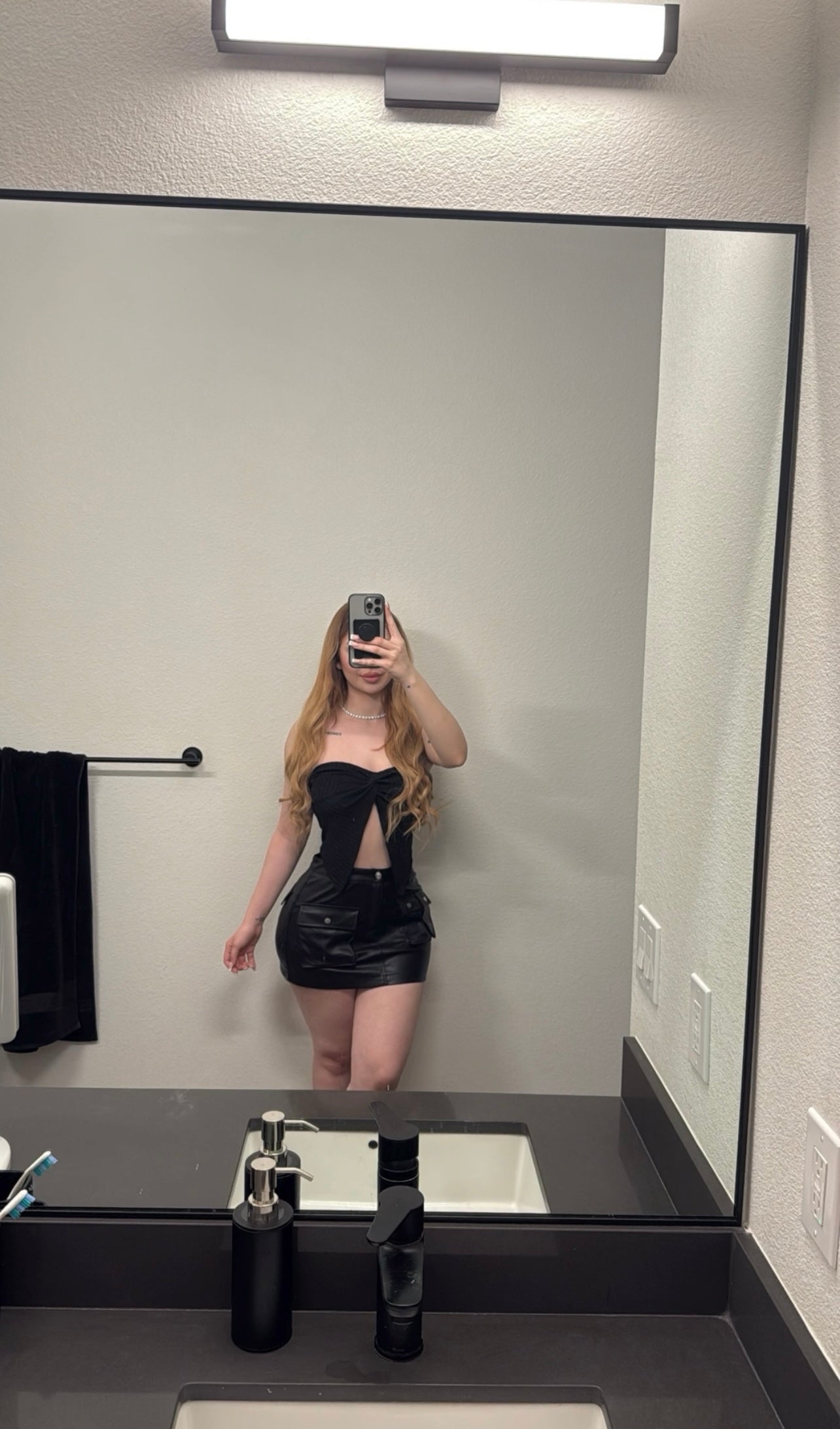 Black Leather Cargo Skirt