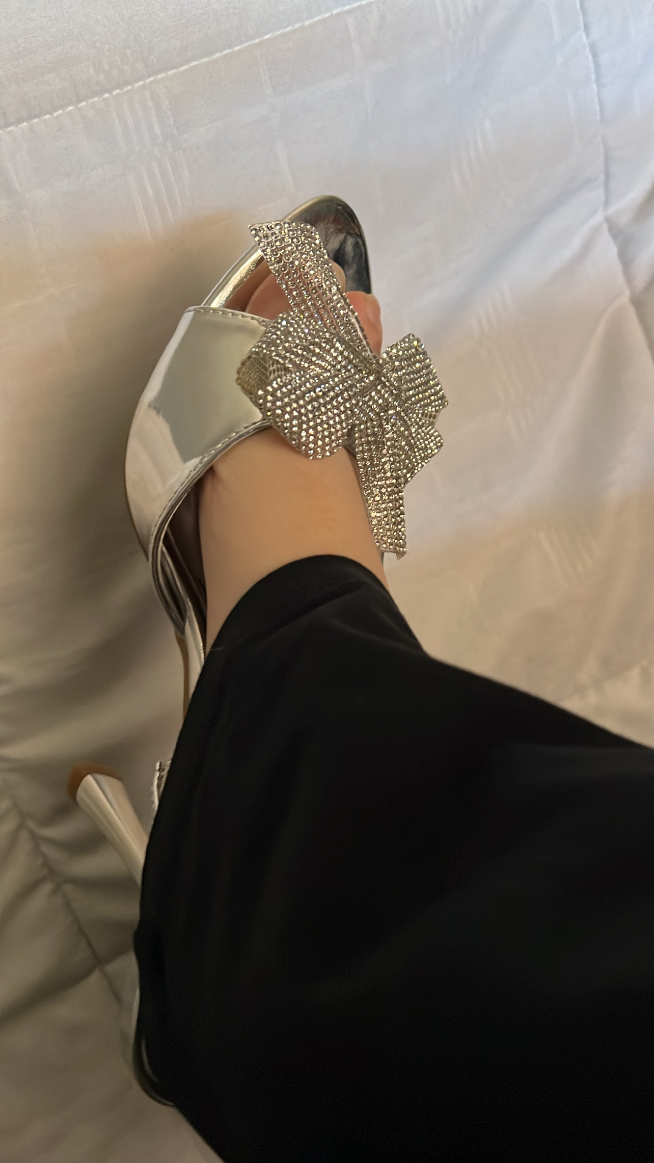 Silver Rhinestone Bow Heel