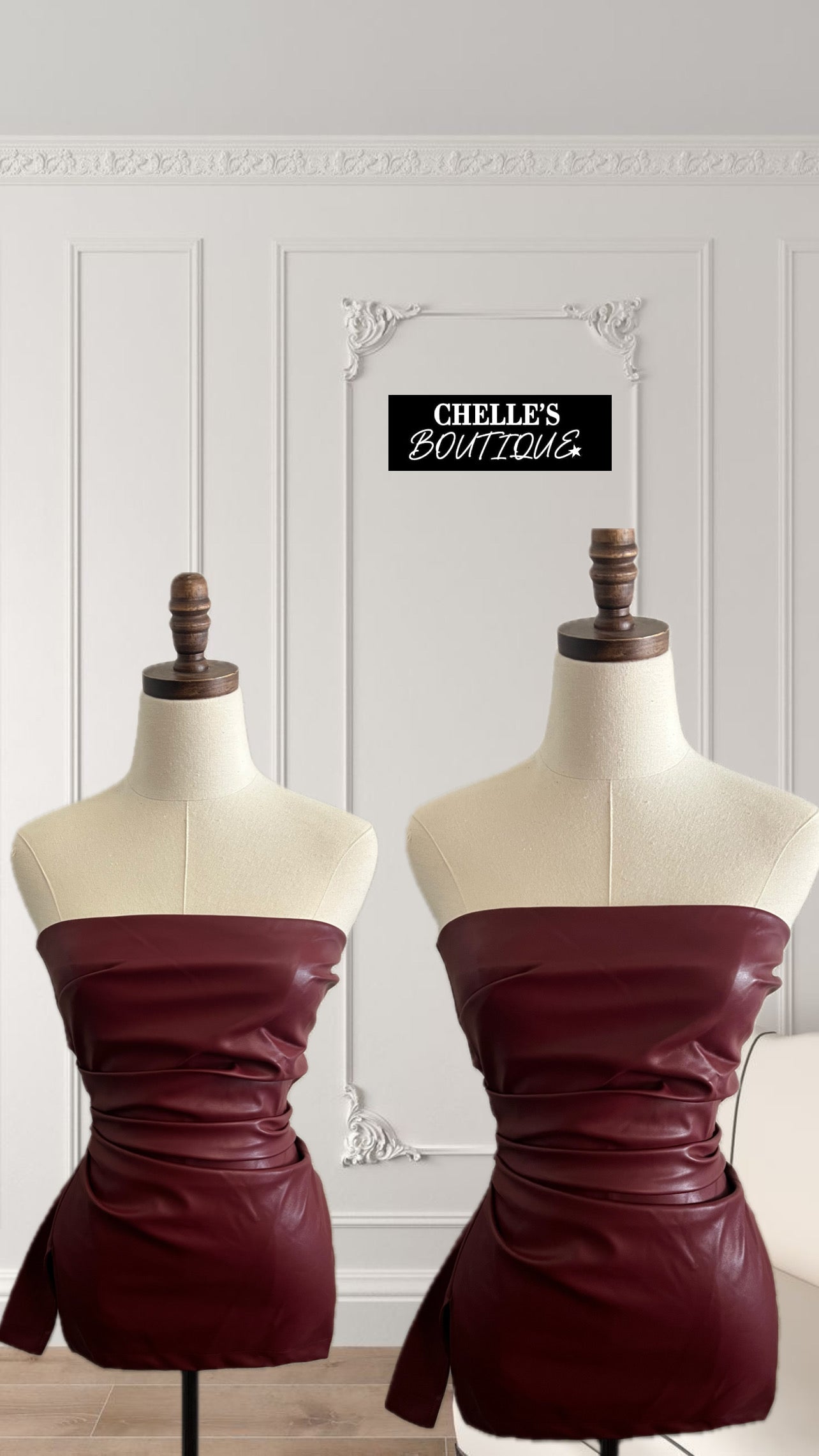 Wine Leather Rouched Top