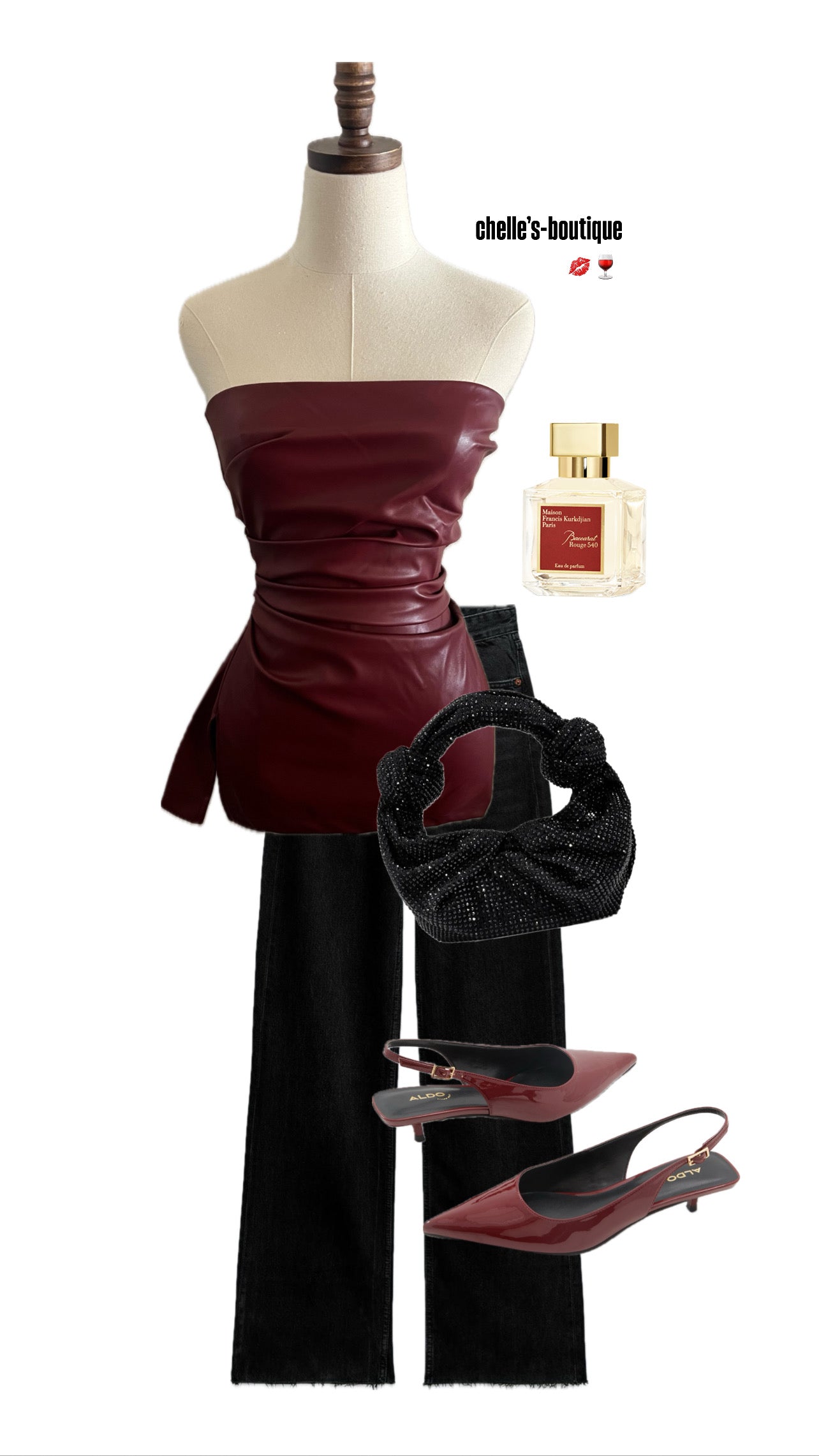 Wine Leather Rouched Top