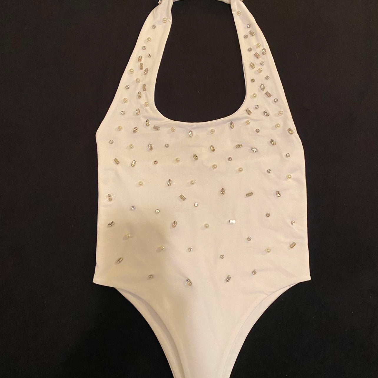 Zara Rhinestone White BodySuit