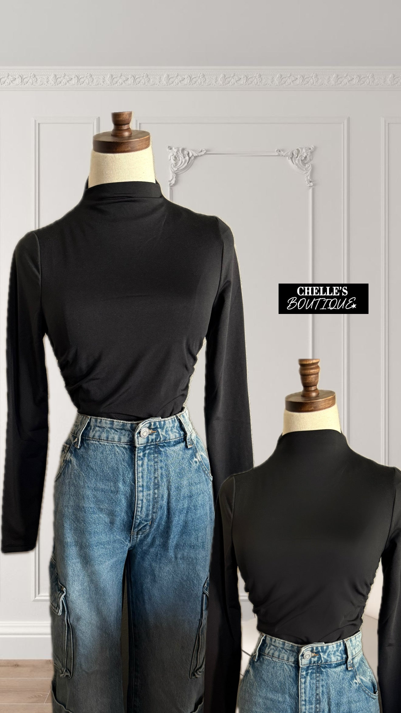 Black Rouched Long Sleeve