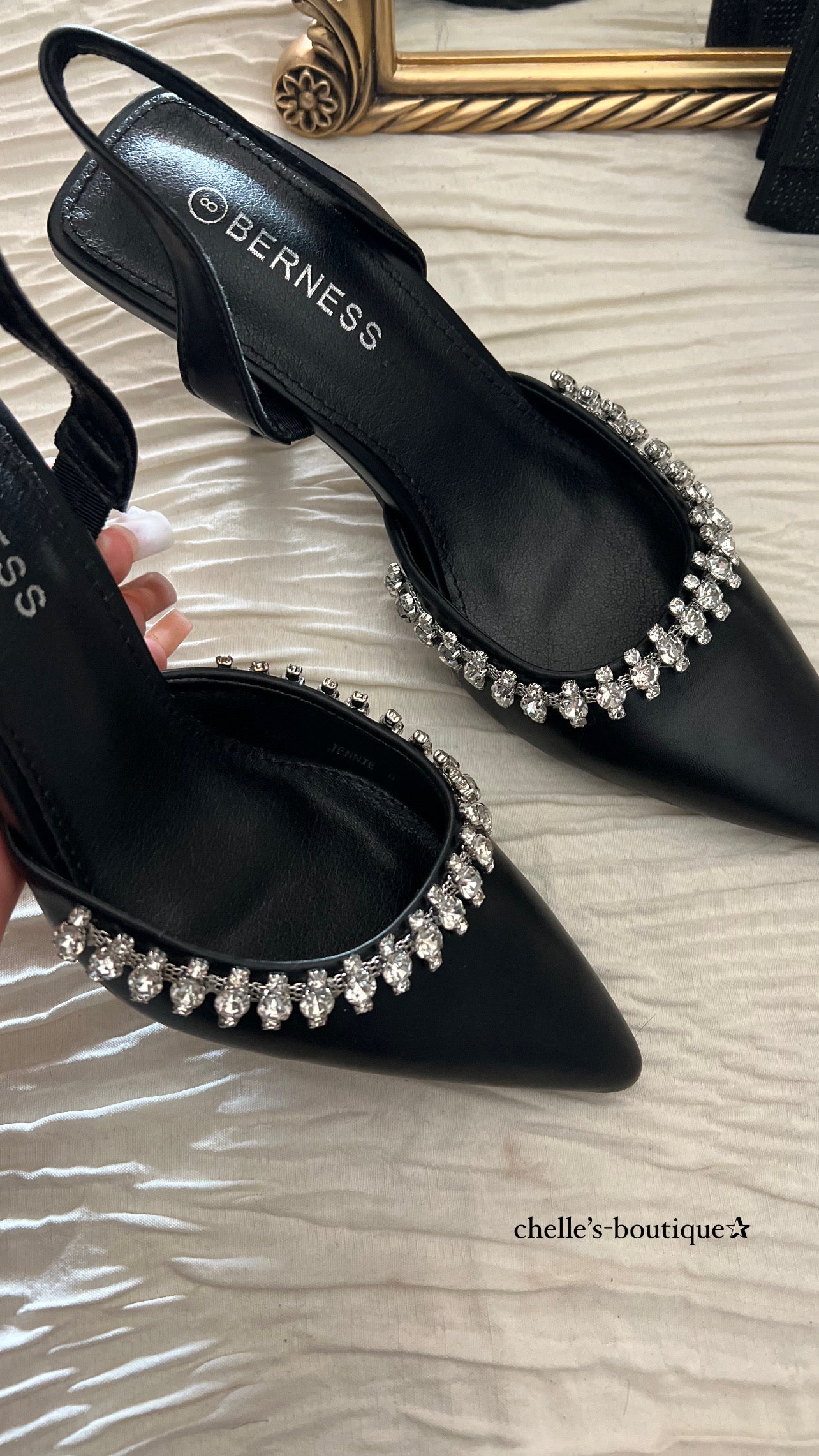 Black Pointy Toe Rhinestone Heels