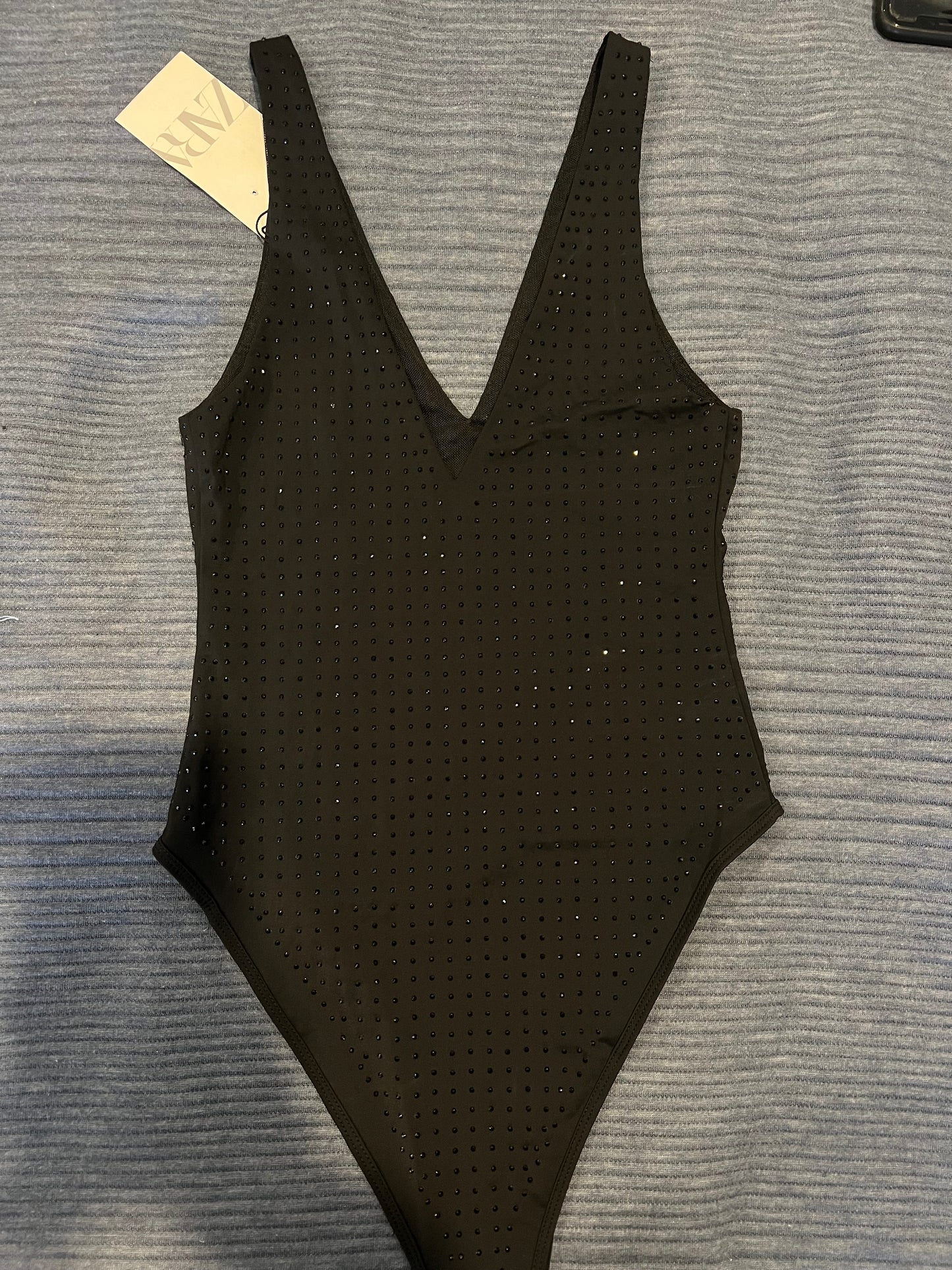 ZARA black Rhinestone Bodysuit