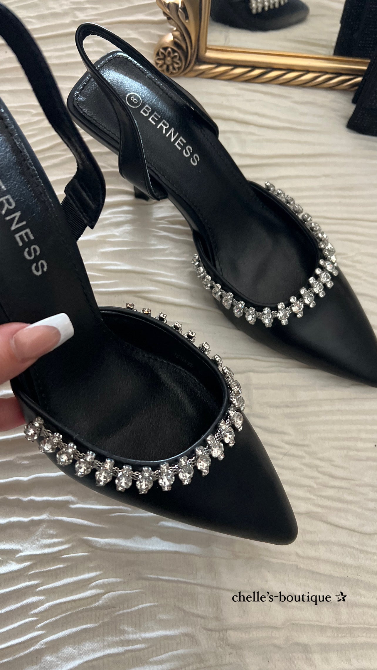 Black Pointy Toe Rhinestone Heels