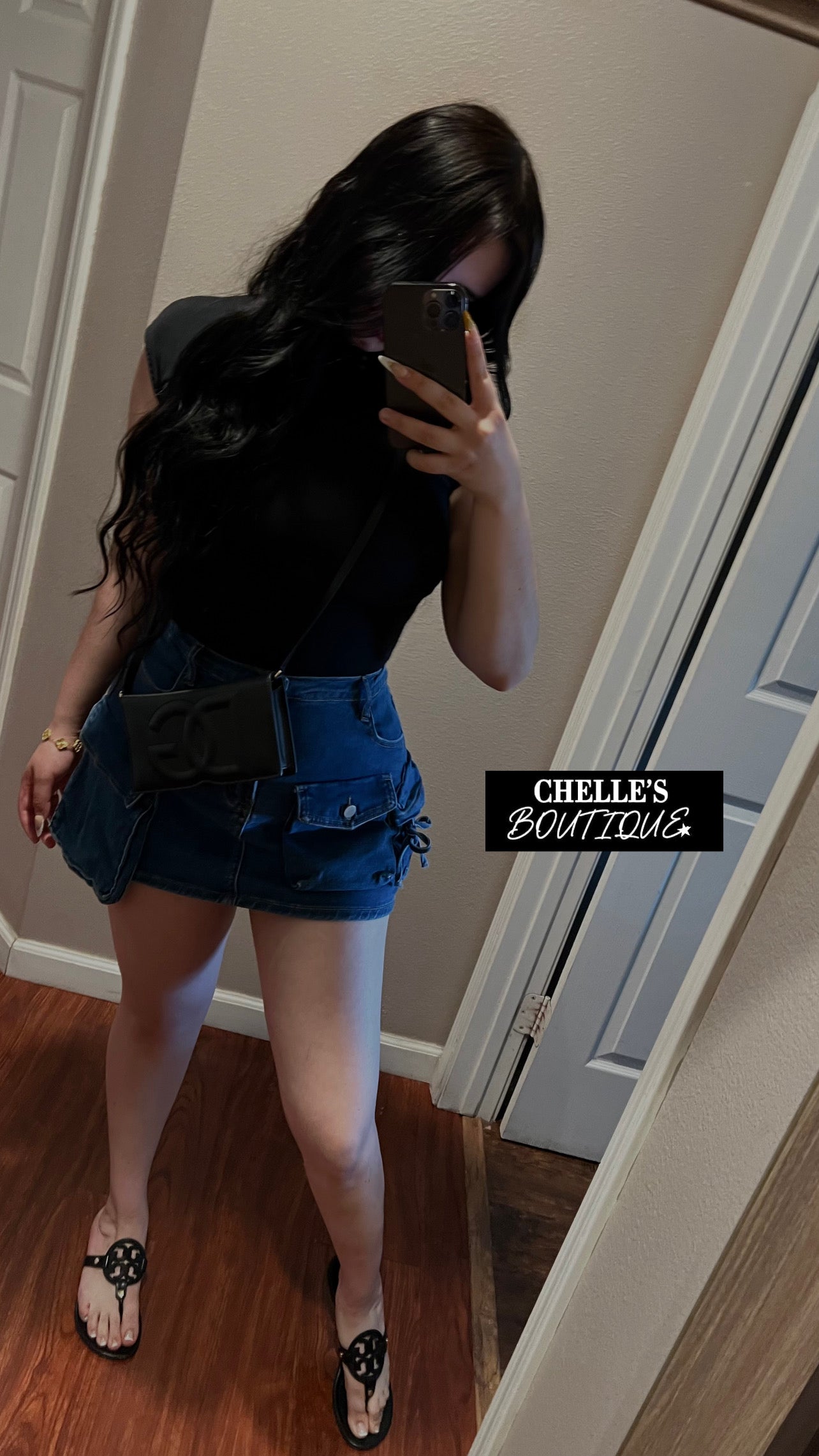 Dark Blue Cargo Denim Skirt