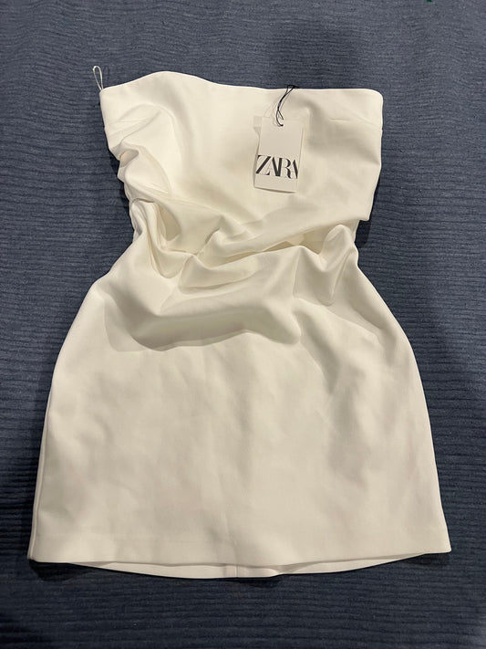 Zara White Rouched Detail Dress