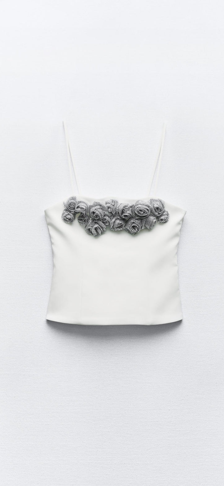 Zara White Rhinestone Top