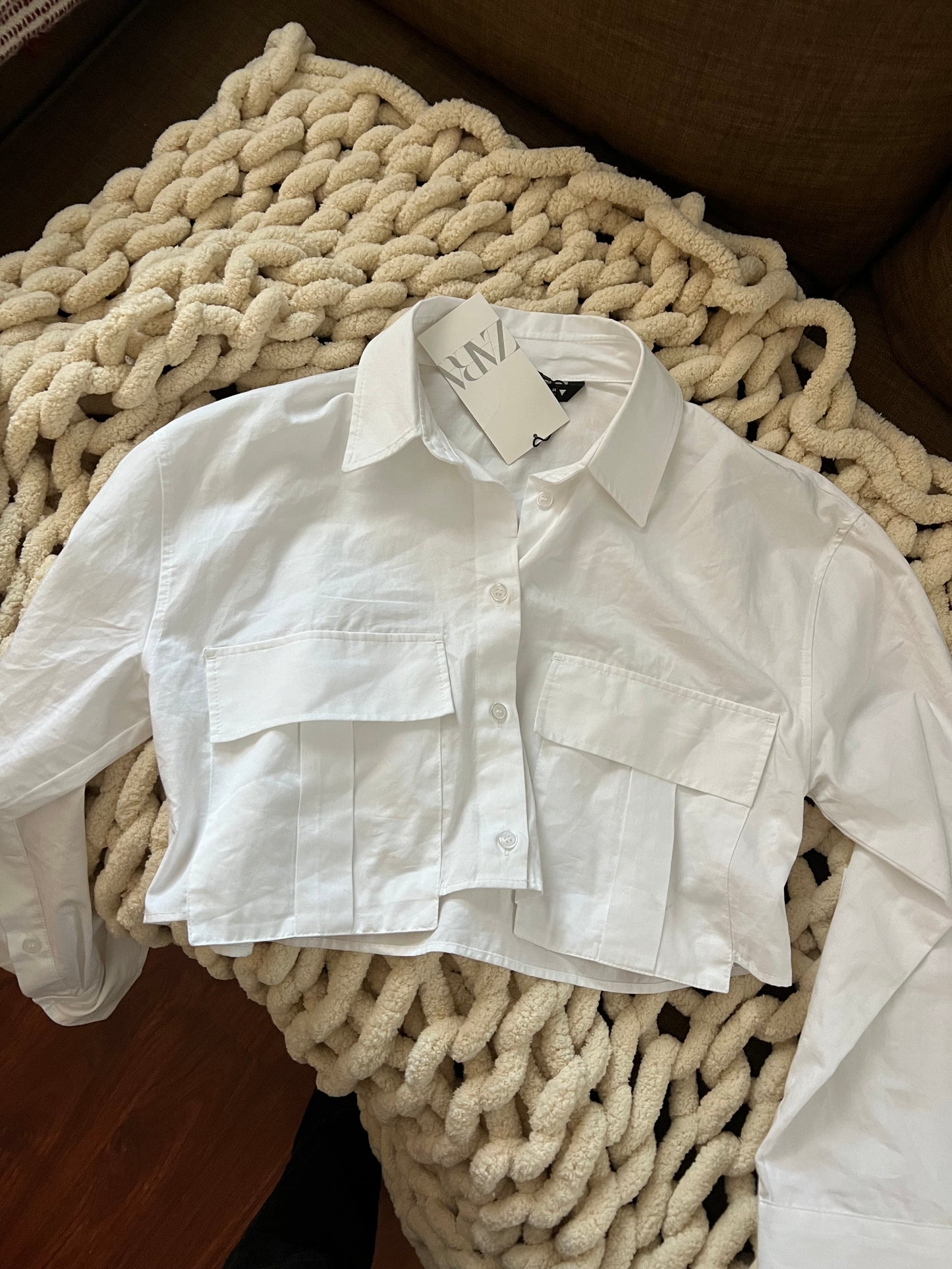 Zara White Cropped Button Up