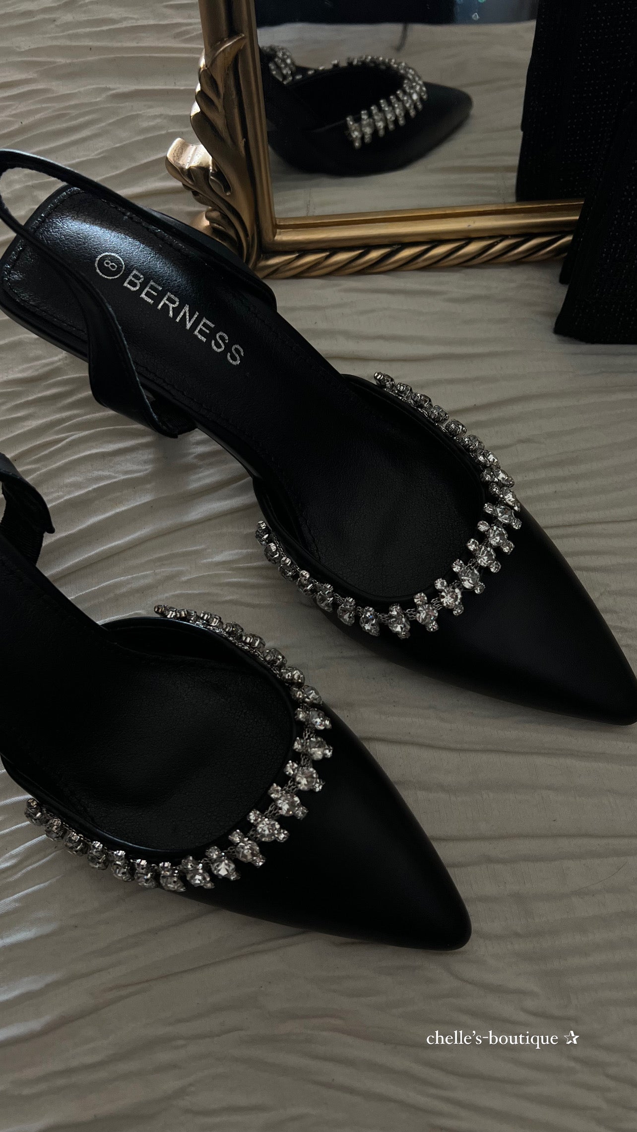 Black Pointy Toe Rhinestone Heels