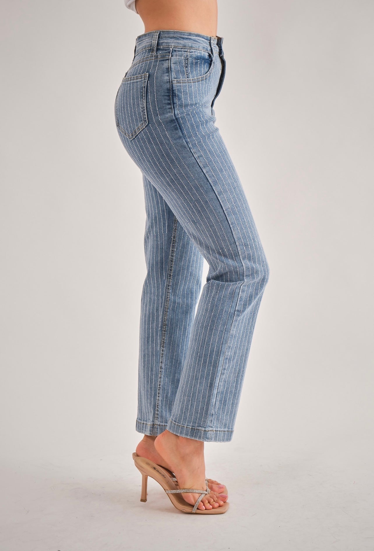 Denim High Wasted Rhinestone Jeans