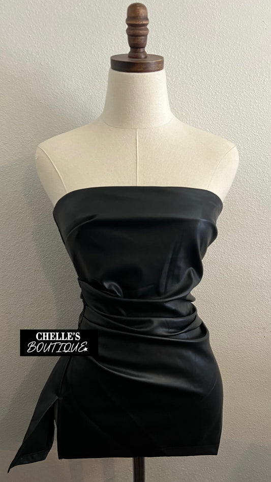 Jet Black Leather Rouched Top