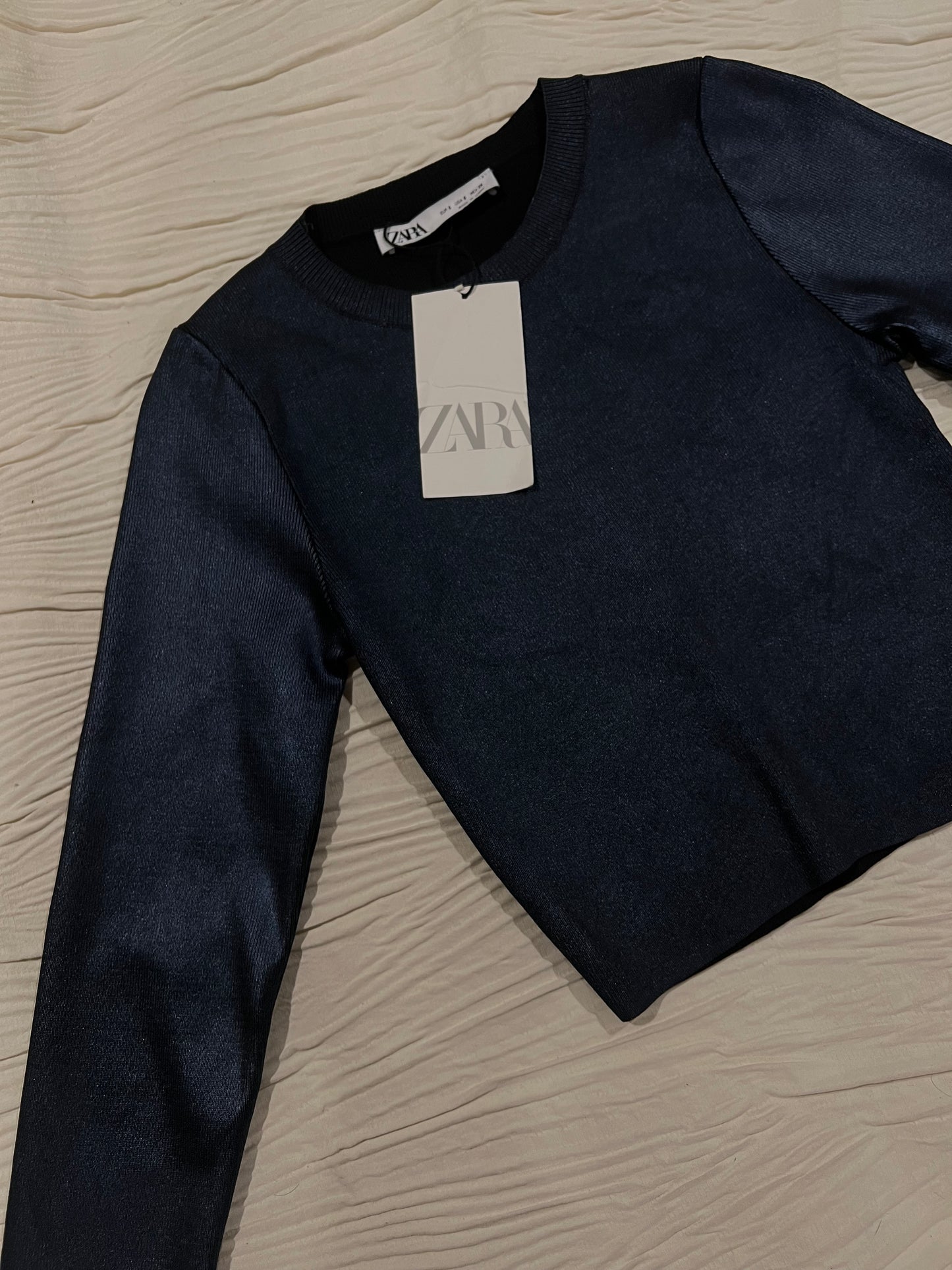 Dark Blue Zara Metalic Top