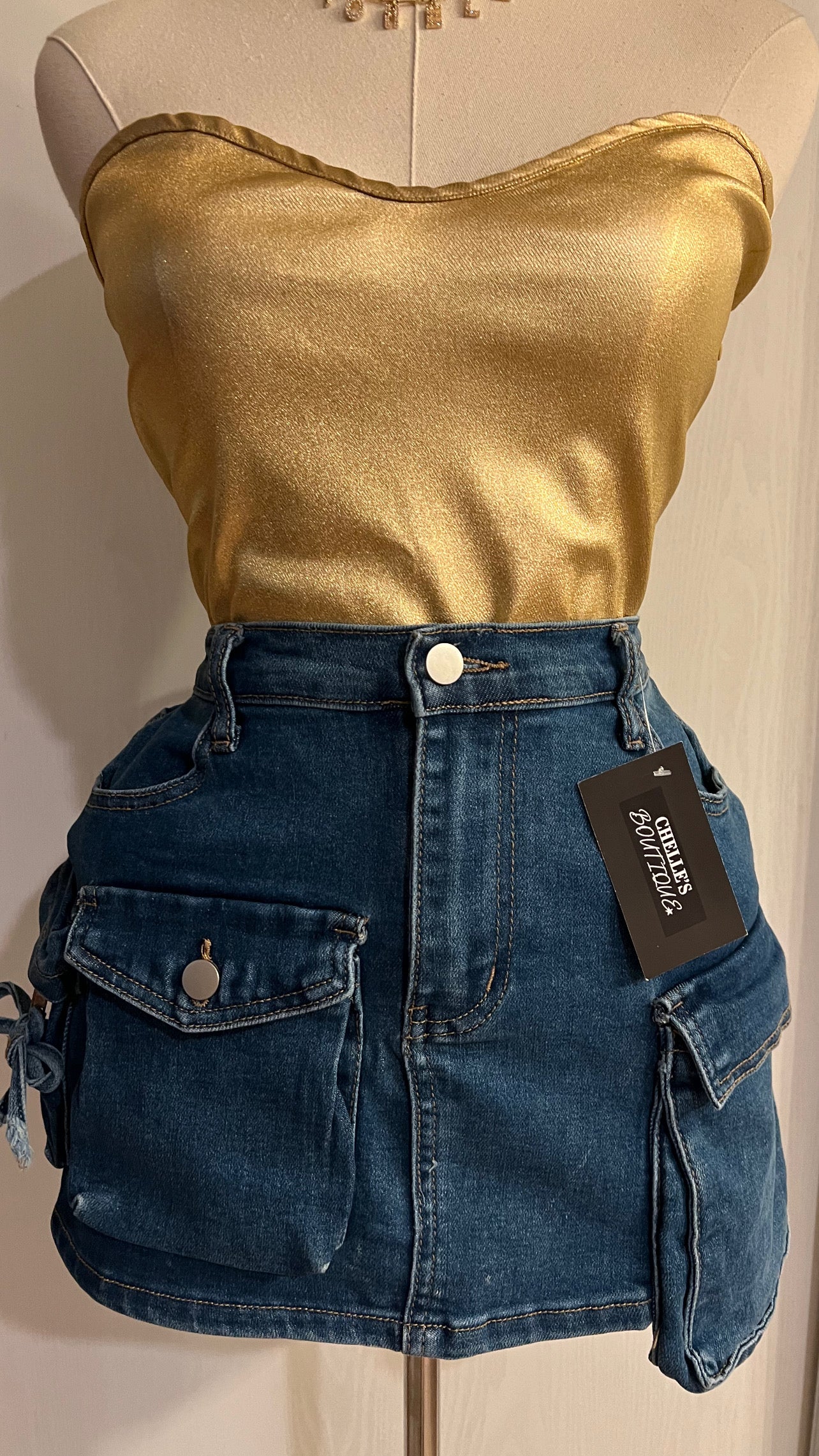 Dark Blue Cargo Denim Skirt