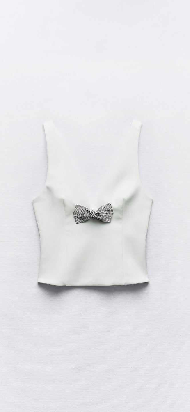 Zara White Bow Rhinestone Too