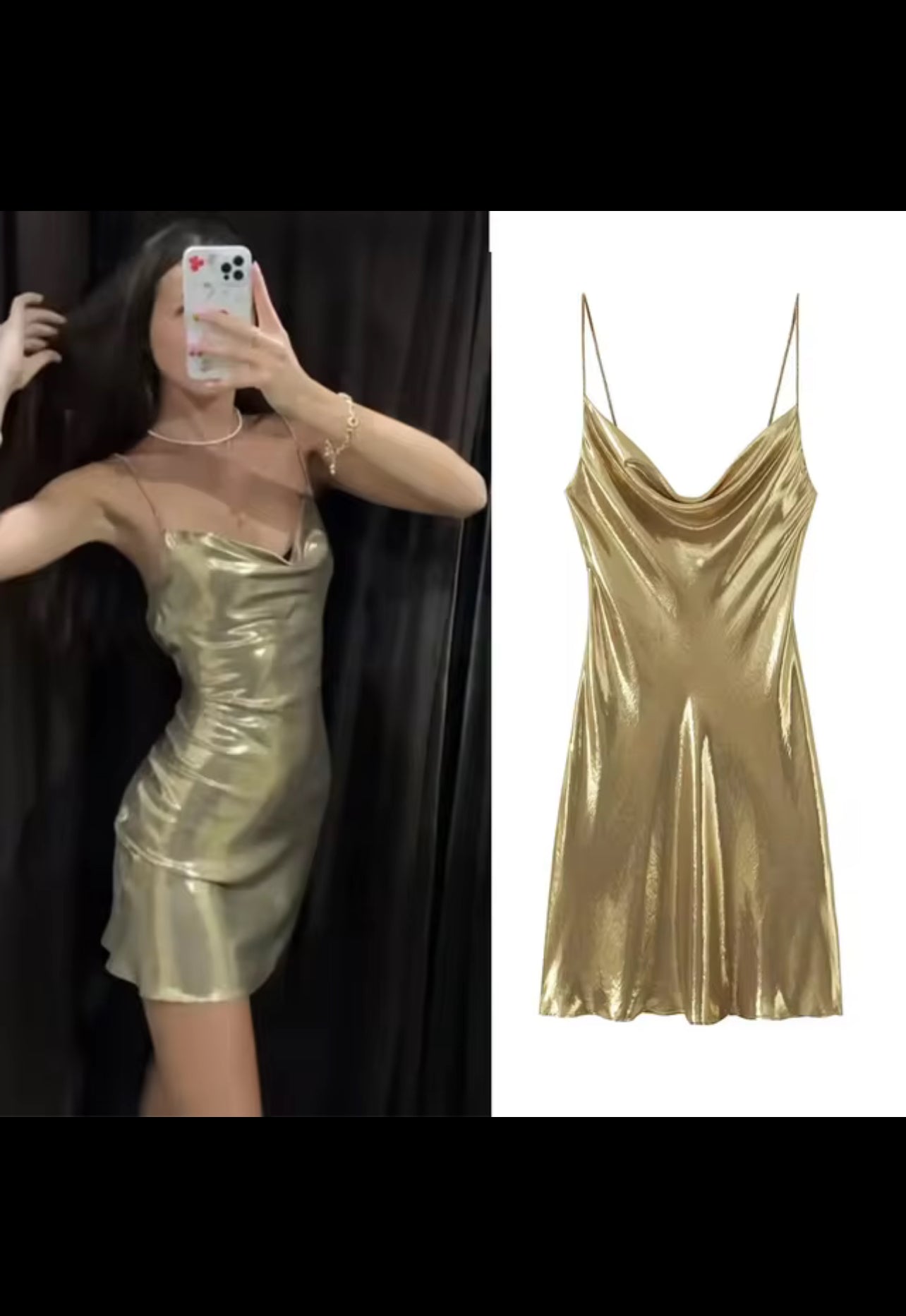 Zara Gold Silk Rhinestone Dress