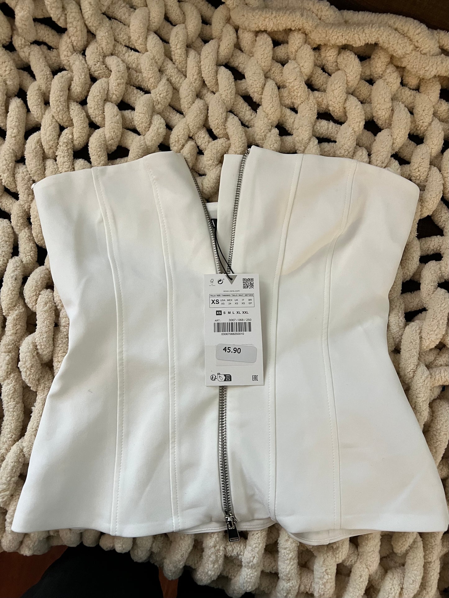 Zara White Zipper Top