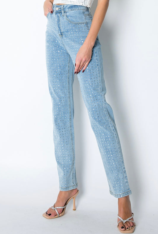 Straight Leg Rhinestone Jeans