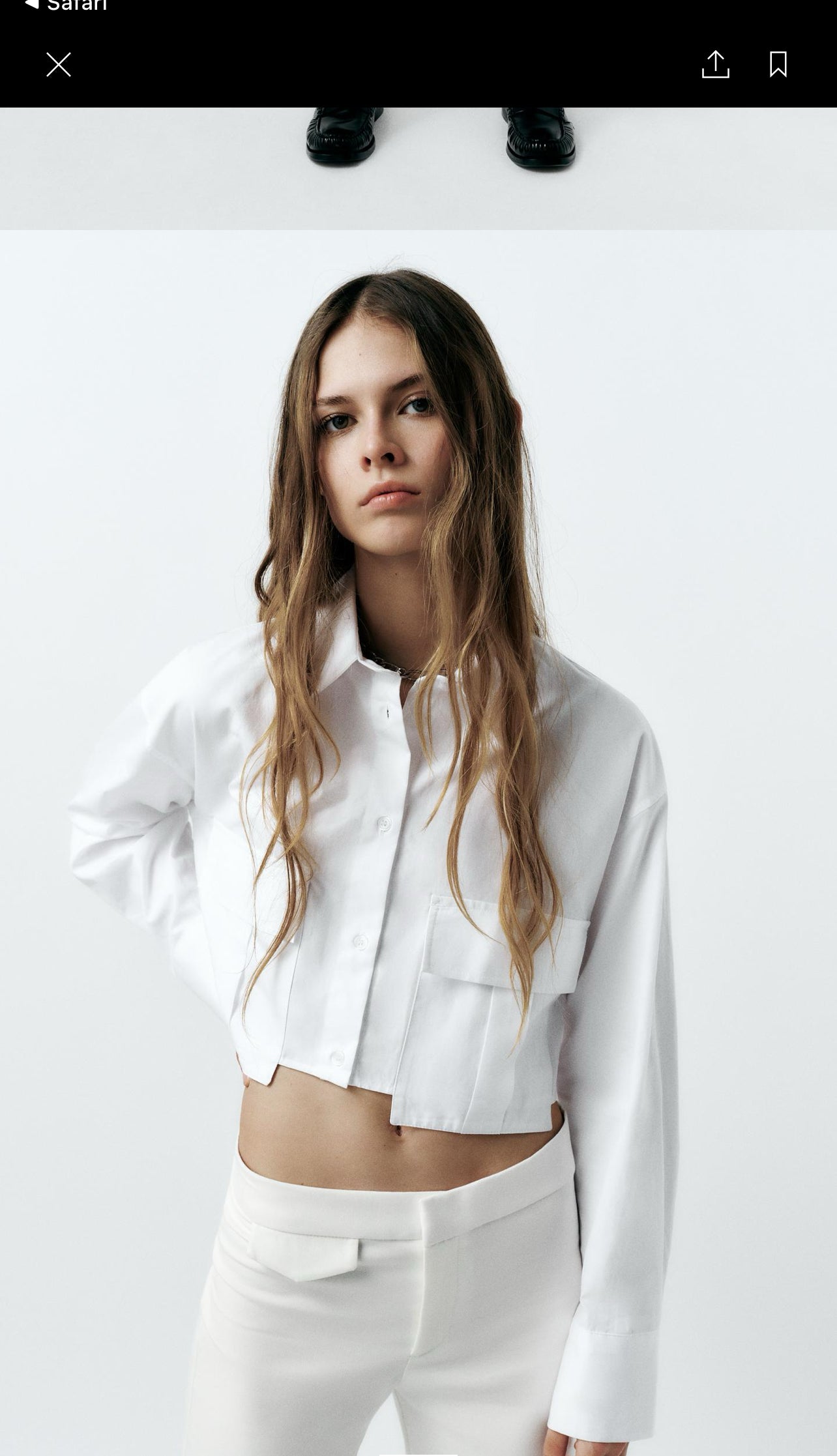 Zara White Cropped Button Up