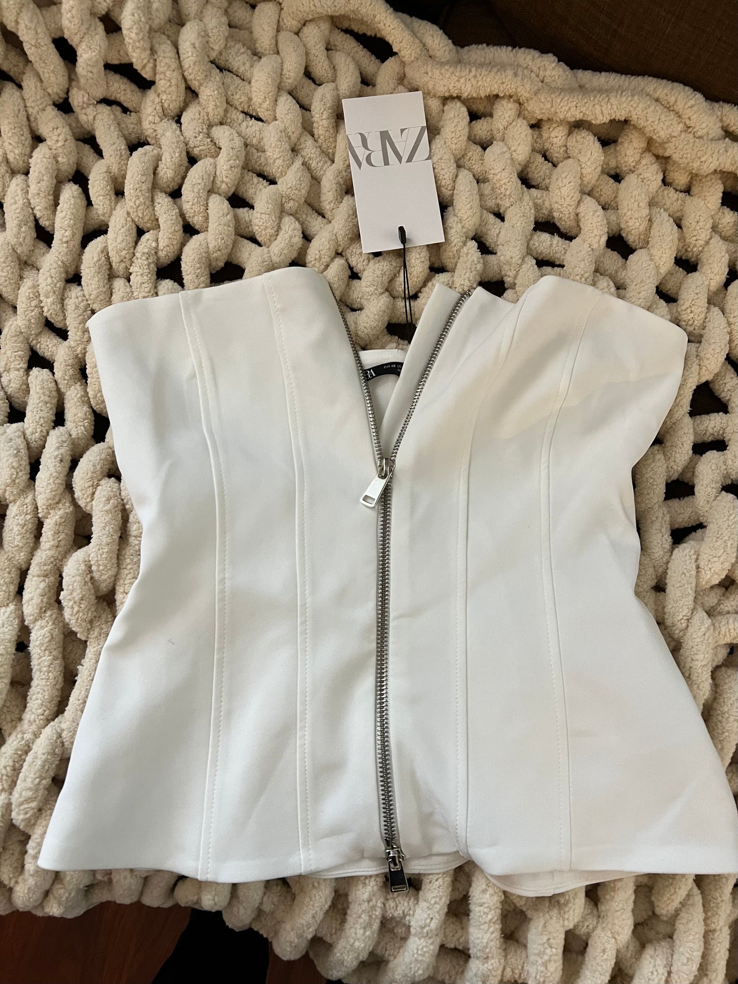 Zara White Zipper Top