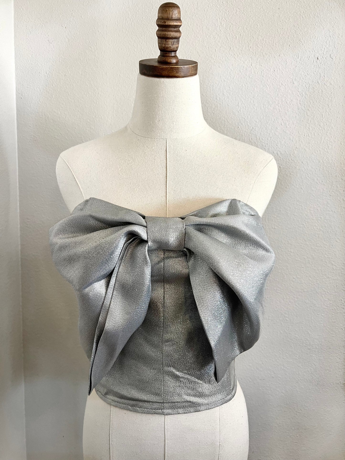 Shiny Silver Bow Corset Top