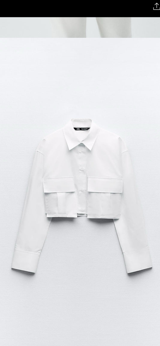 Zara White Cropped Button Up