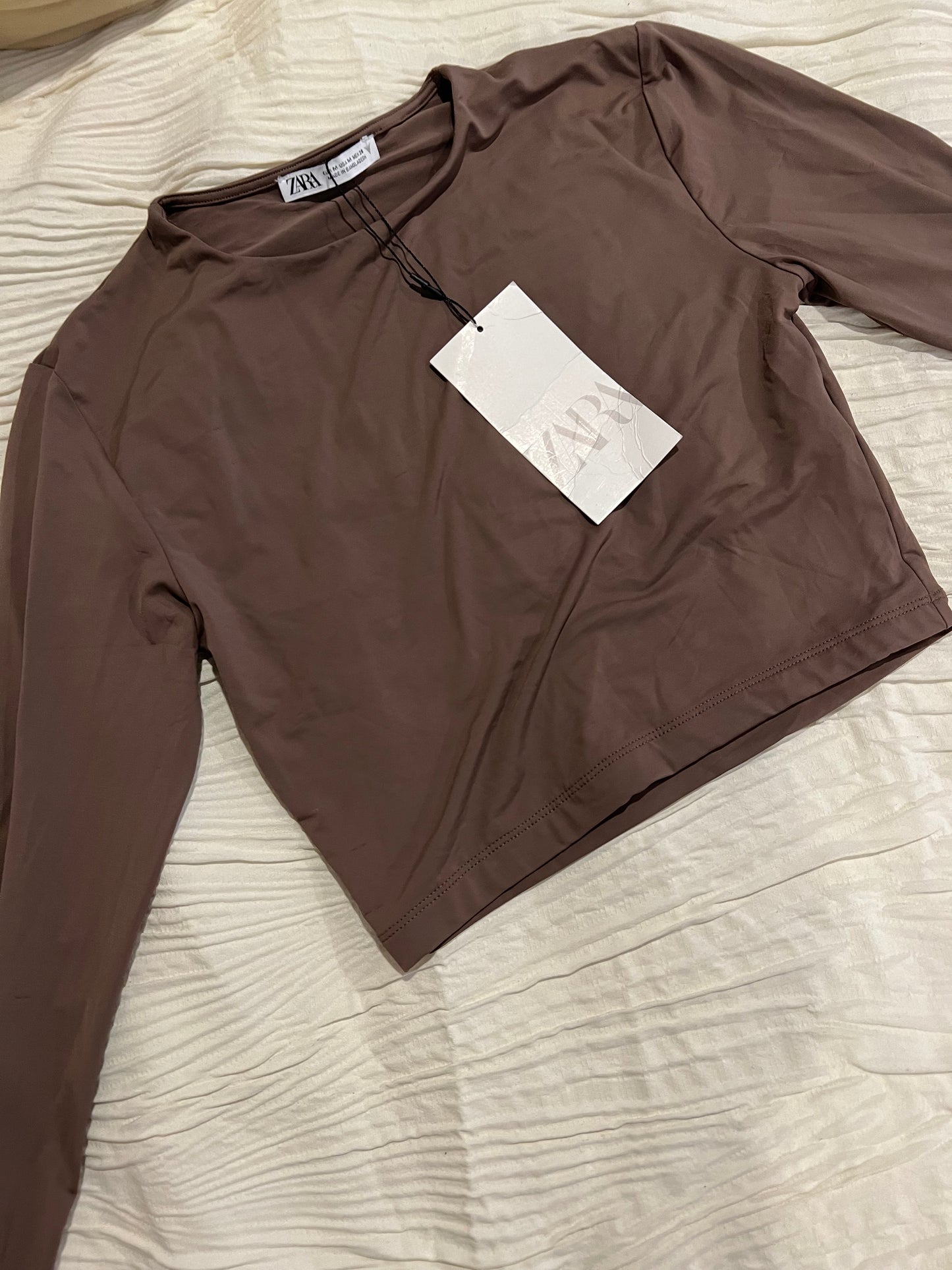 Zara Cropped Polyamide Brown Top