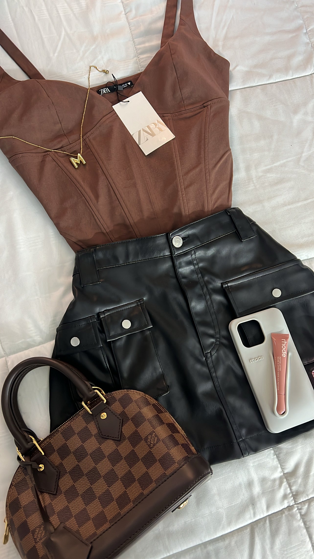 Black Leather Cargo Skirt