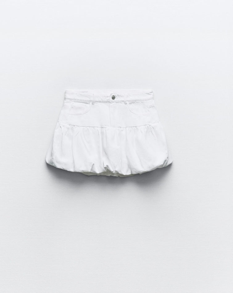 Zara White Denim Balloon Skirt