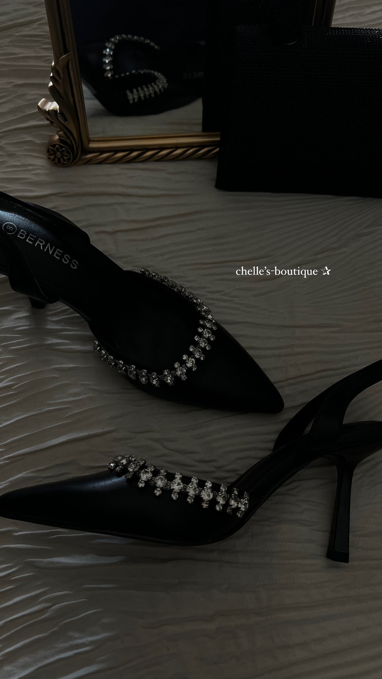 Black Pointy Toe Rhinestone Heels