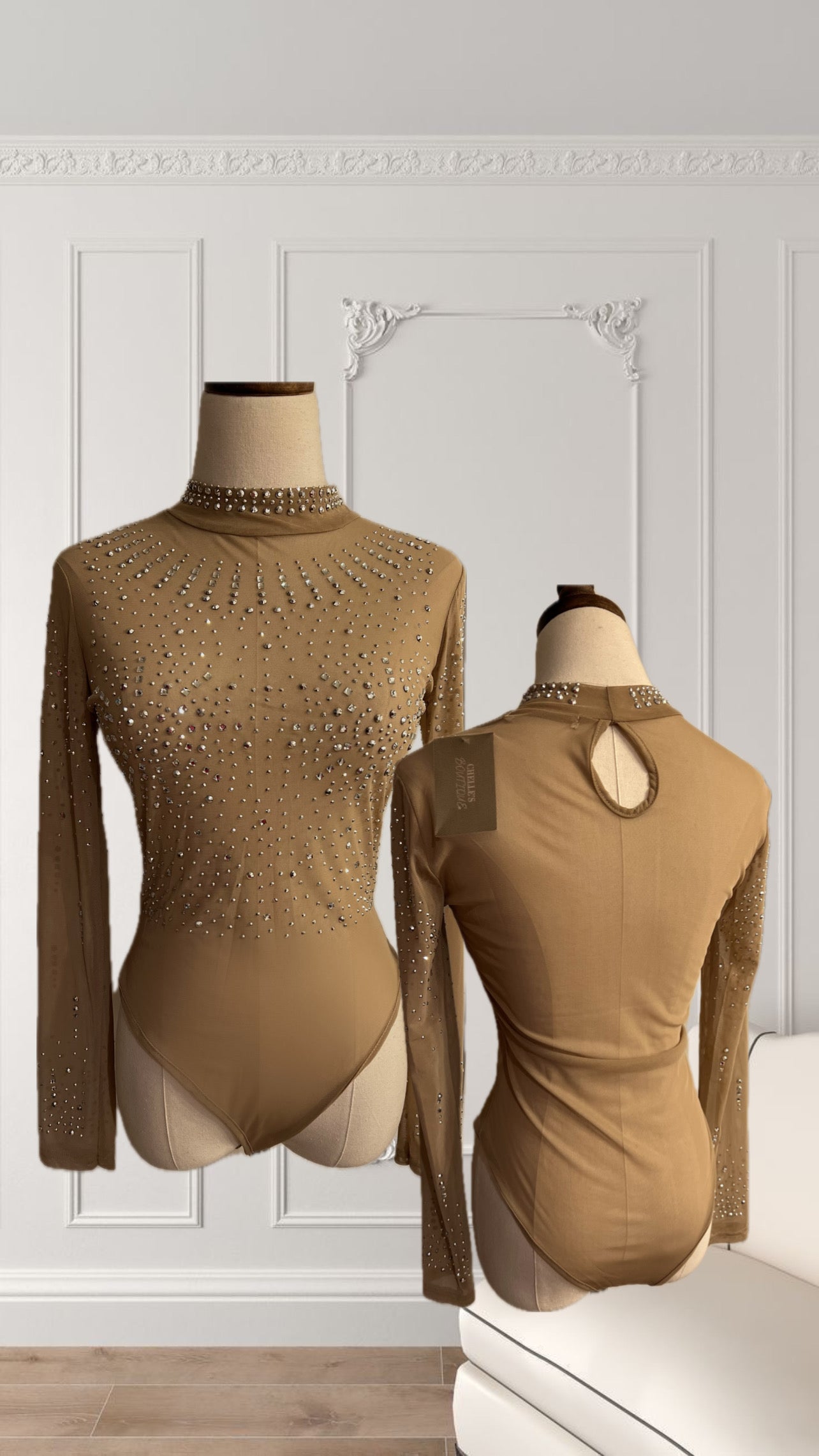 Nude Rhinestone Mesh Top