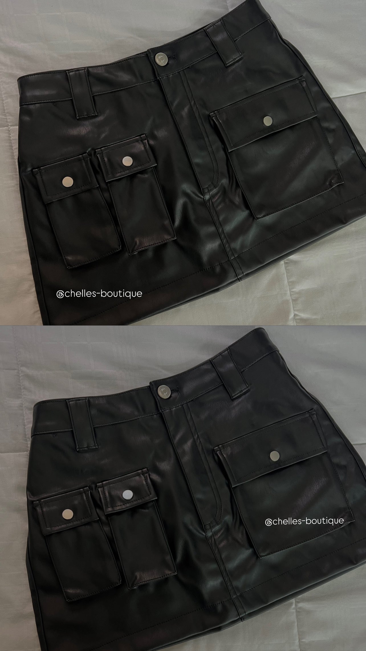 Black Leather Cargo Skirt