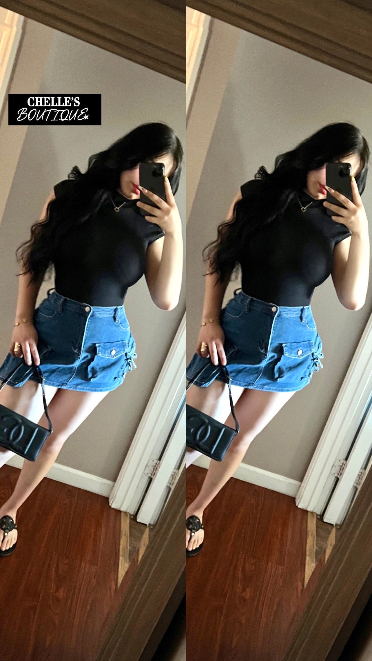 Dark Blue Cargo Denim Skirt