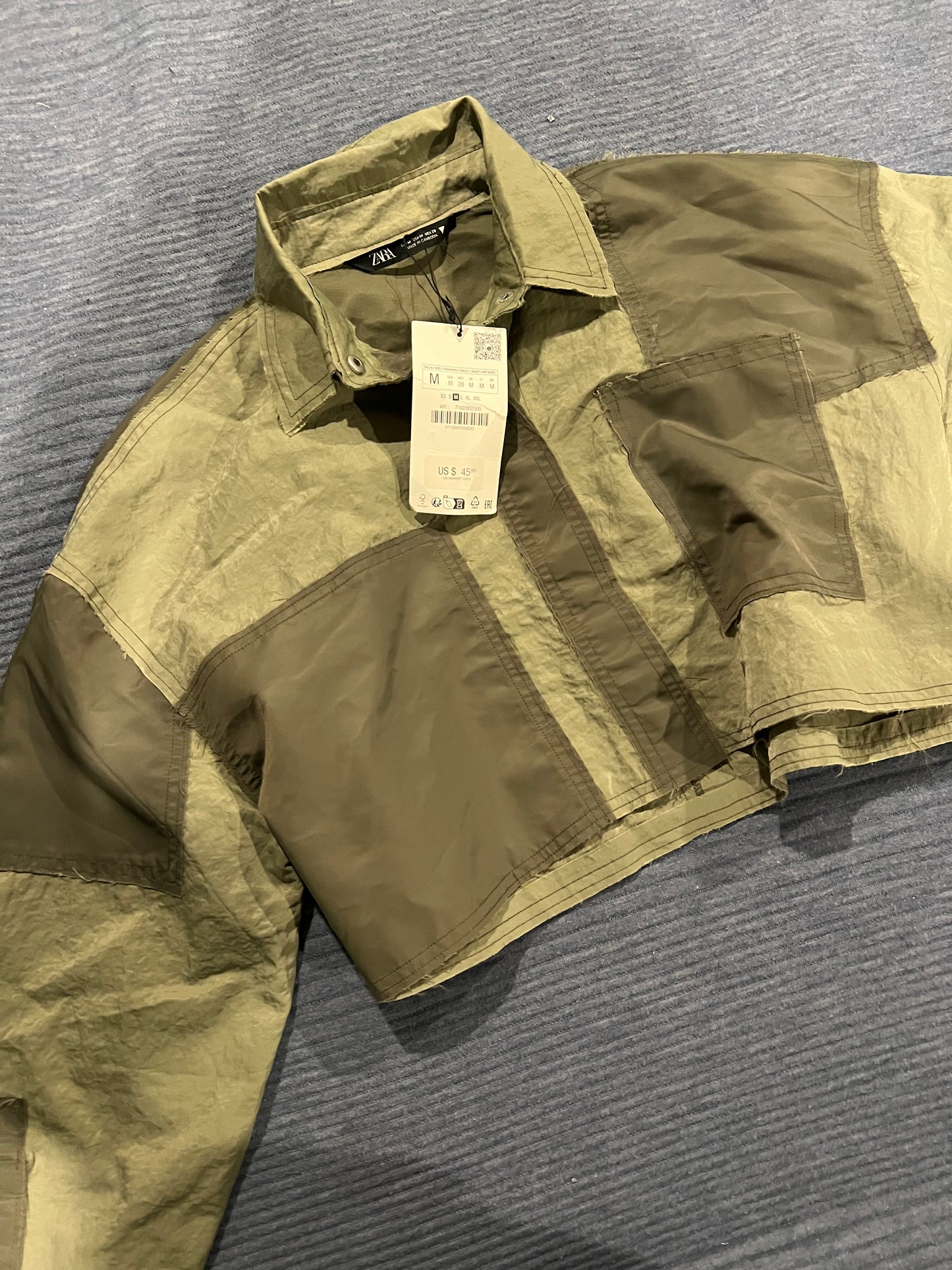 Zara Green Cropped Poplin Shirt