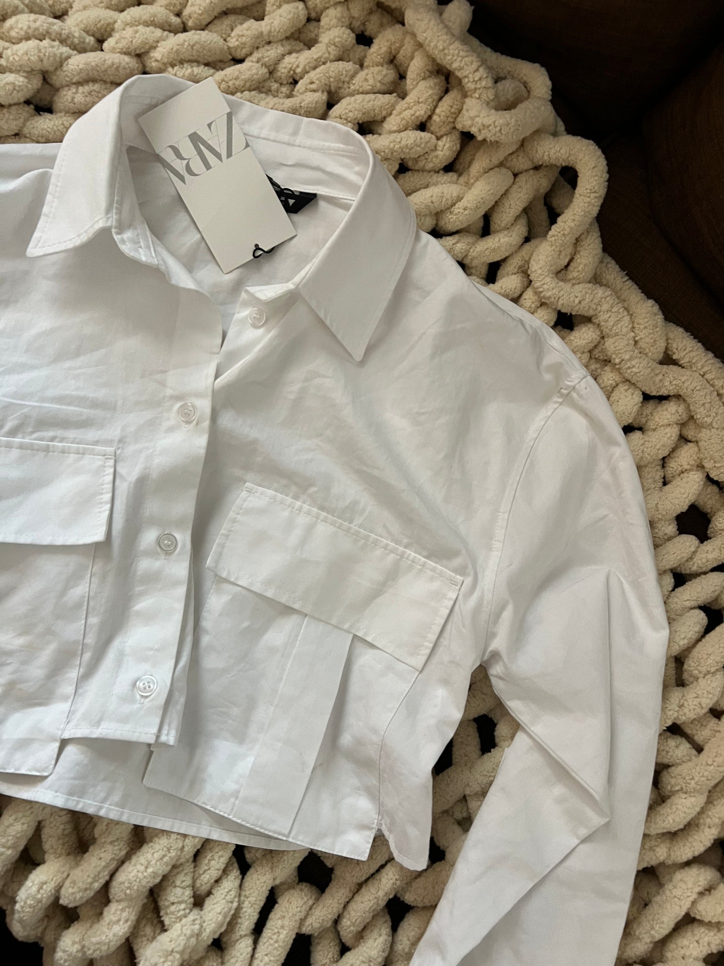 Zara White Cropped Button Up