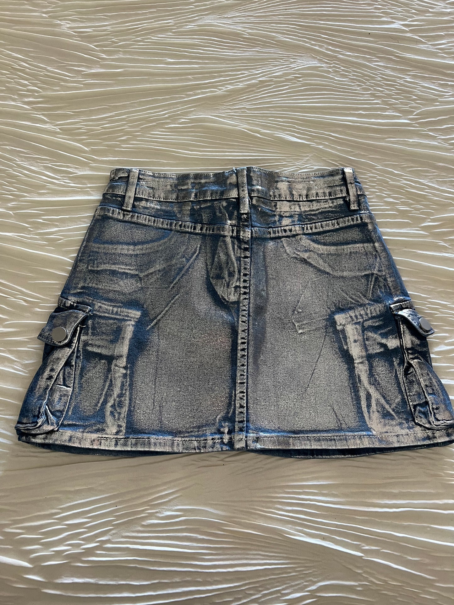 Metalic Foil Denim Cargo Skirt