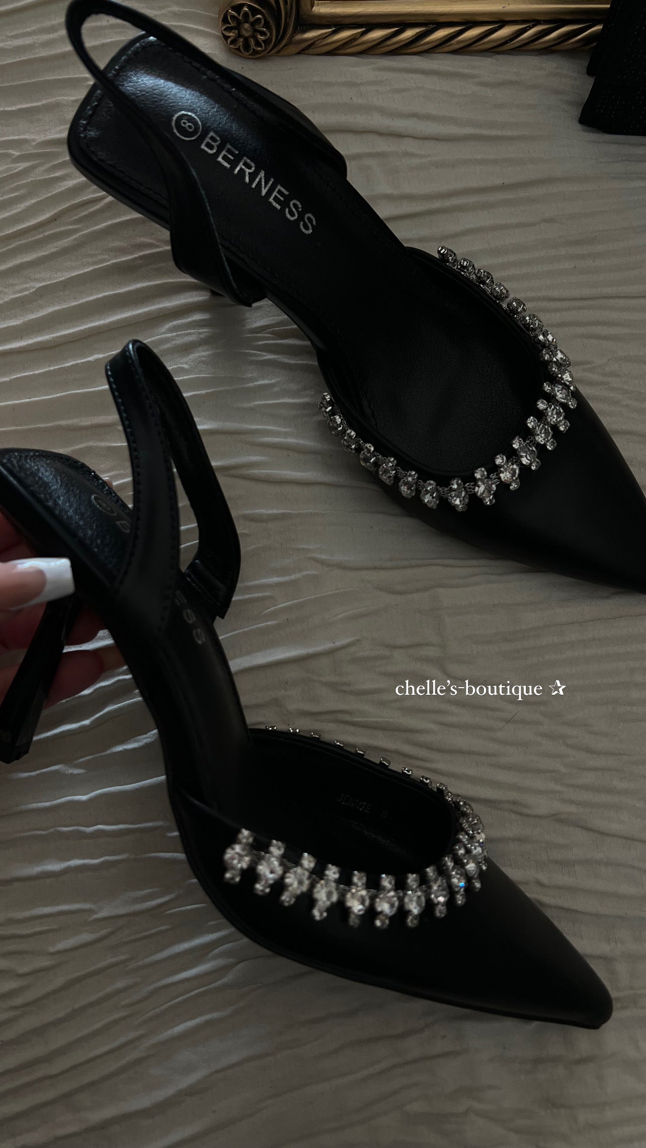 Black Pointy Toe Rhinestone Heels