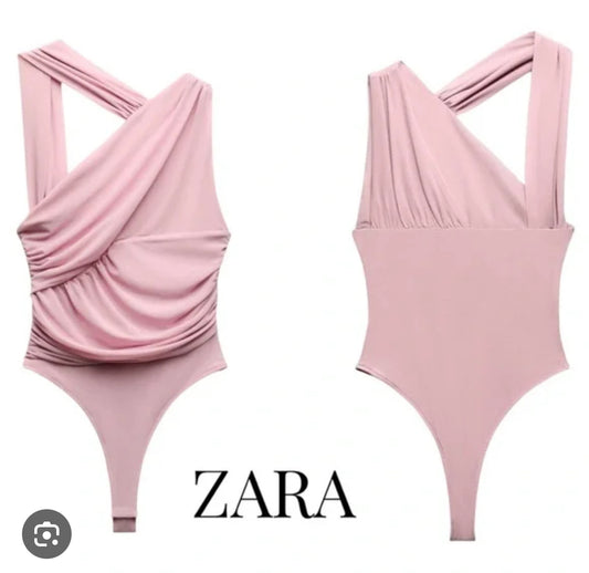 Zara Pink Tulle Mesh Bodysuit