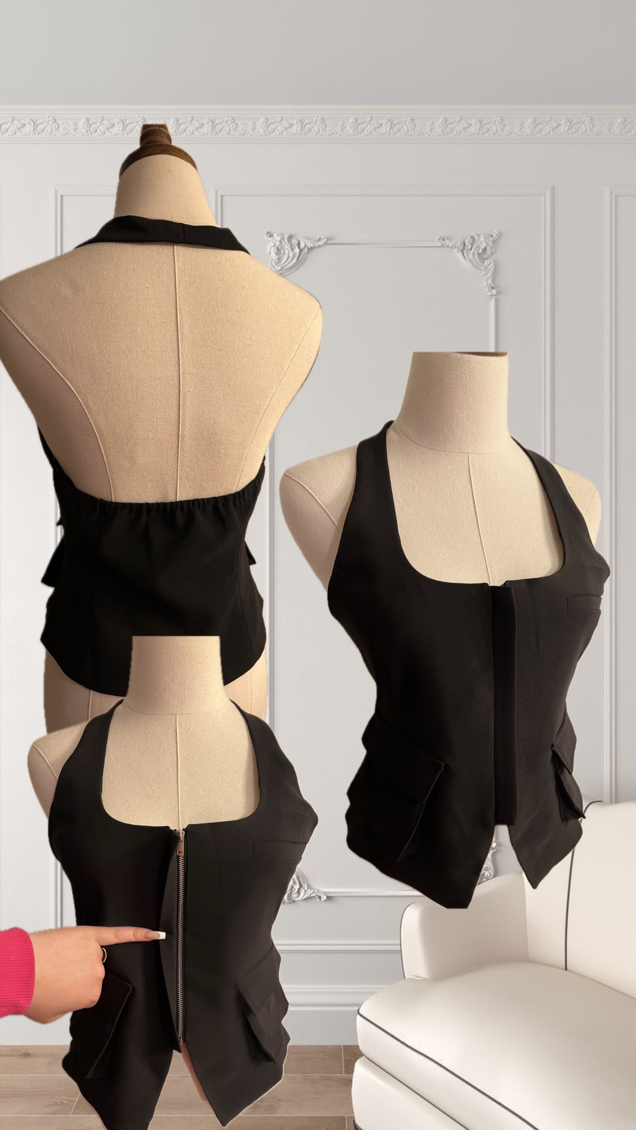 Black Fitted Pocket Halter Top