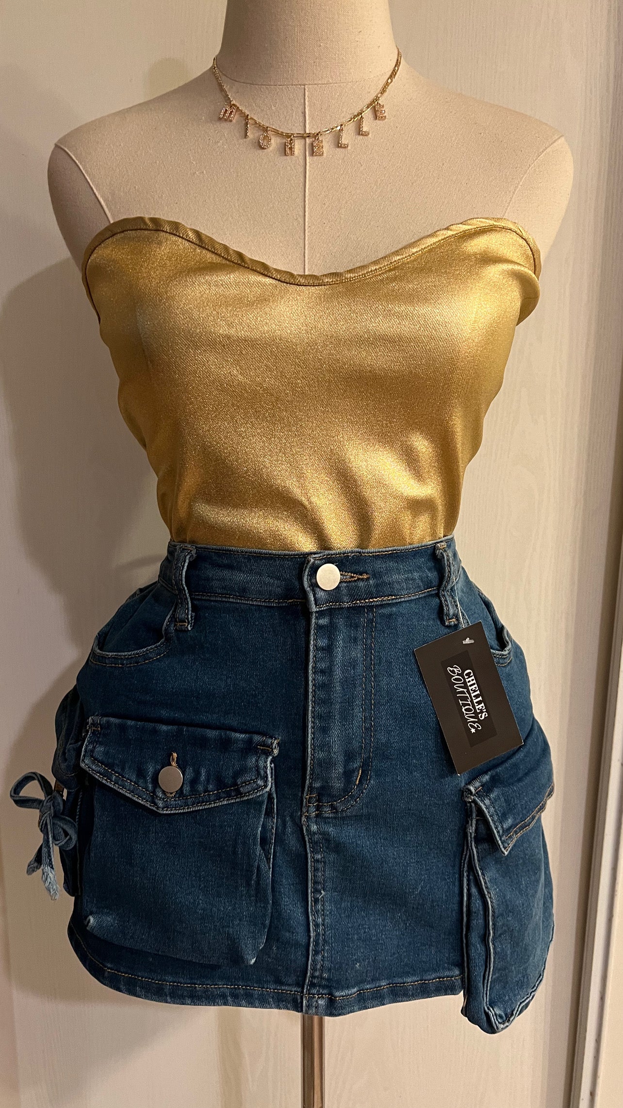 Dark Blue Cargo Denim Skirt